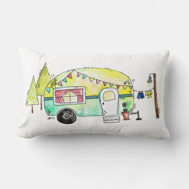 Coussin Rectangle Camper joyeux rétro mignon et fantasque (Recto)