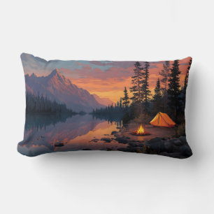 Coussin Rectangle Camping paisible au bord d'un lac de montagne