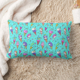 Coussin Rectangle Canette de glace mignonne cyan motif licorne