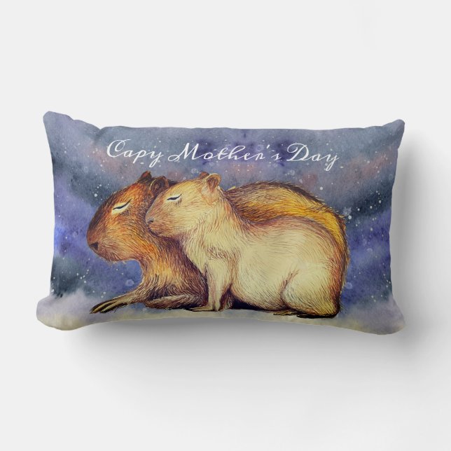 Coussin Rectangle Capy Fête des Mères Cute Capybara Baby & Maman Per (Recto)