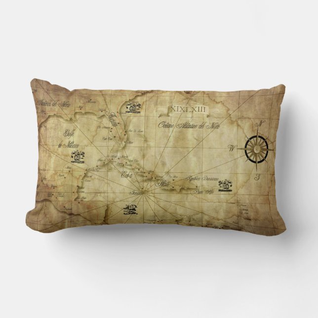 Coussin Rectangle Caraïbes - ancienne carte (Recto)