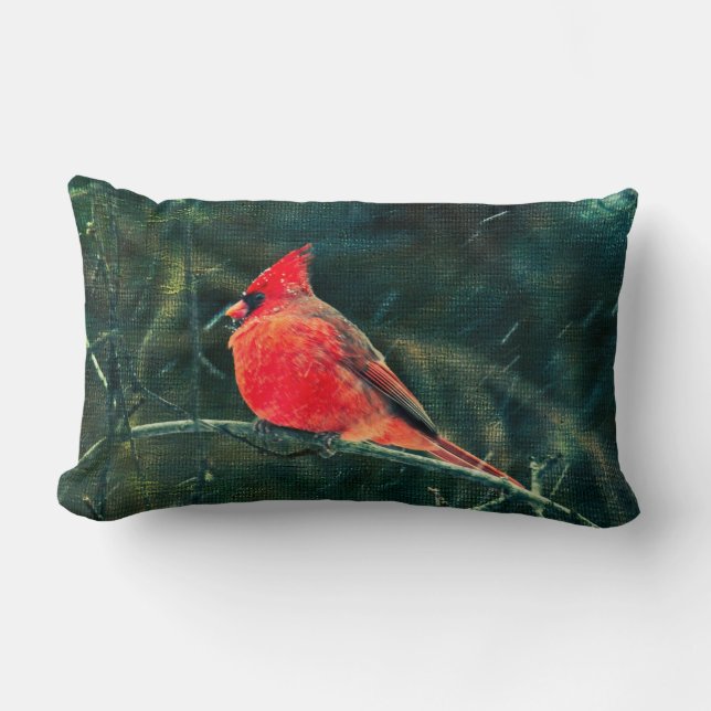 Coussin Rectangle Cardinal d'hiver en tempête de neige - Amélioré (Recto)