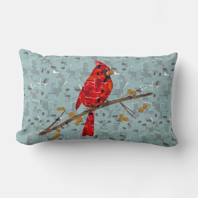 Coussin Rectangle Cardinal Rouge, l'oiseau de Noël (Recto)