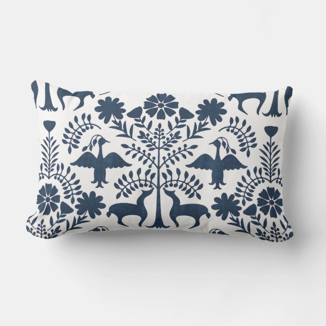 Coussin Rectangle Carreau de Boho d'impression, de blanc et de bleu (Recto)