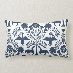 Coussin Rectangle Carreau de Boho d'impression, de blanc et de bleu