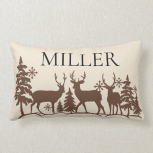 Coussin Rectangle Carreau de forêt d'hiver de cerfs communs de