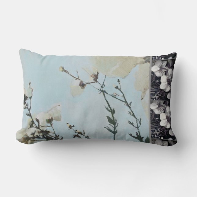 Coussin Rectangle Carreau de rayure d'orchidée de noir de pavot bleu (Recto)