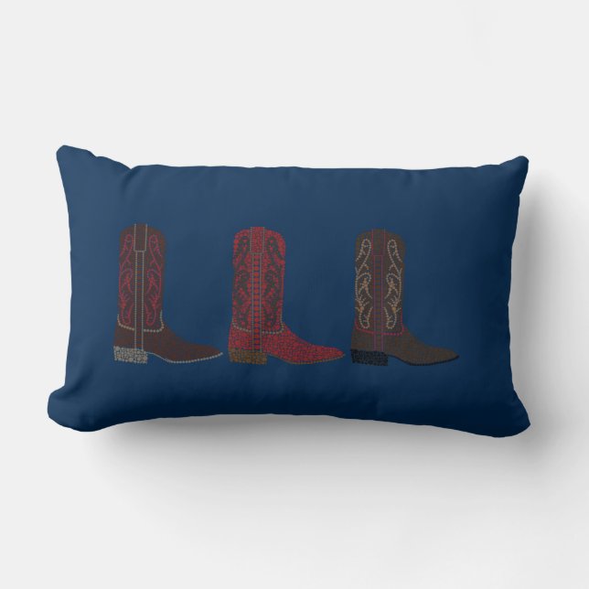 Coussin Rectangle Carreau occidental de bottes, bleu (Recto)