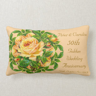 Coussin Rectangle Carreau rose d'anniversaire de mariage d'or