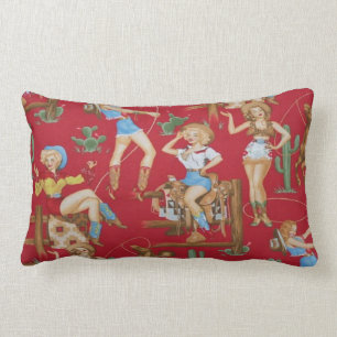 Coussin Rectangle Carreau rouge de MoJo de rétros cow-girls vintage