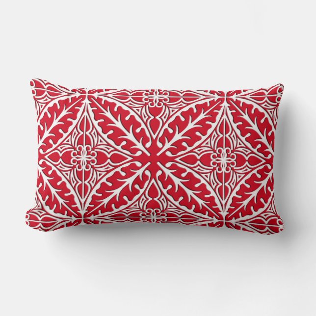 Coussin Rectangle Carreaux marocains - rouge foncé et blanc (Recto)