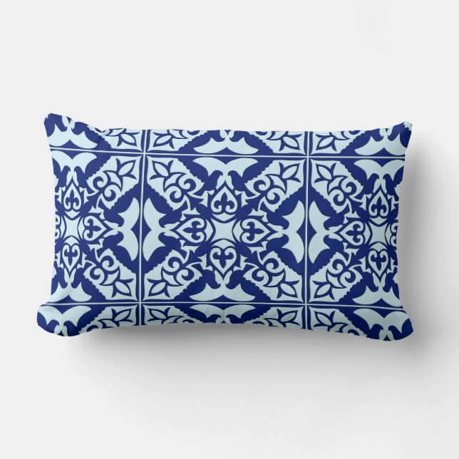 Coussin Rectangle Carrelage marocain - bleu marine et bleu clair (Recto)