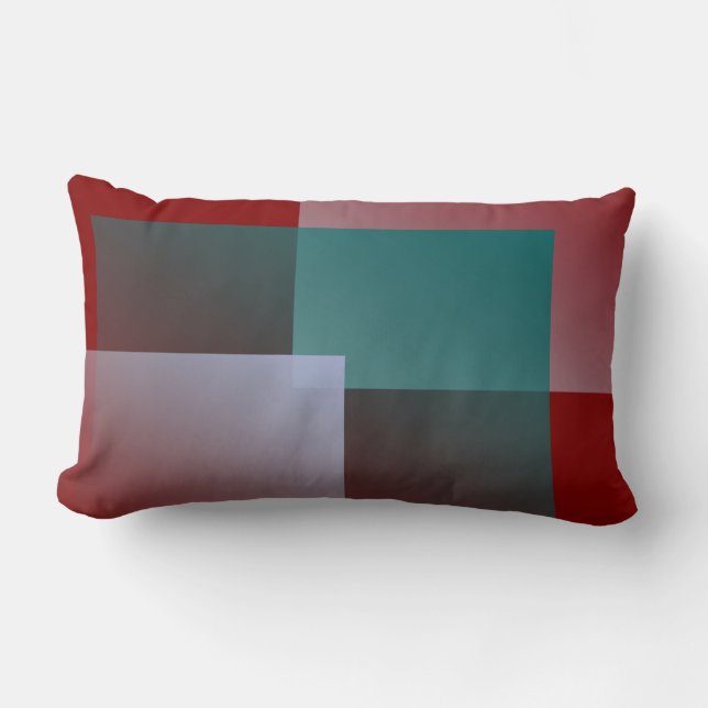 Coussin Rectangle carrés turquoises gris bordeaux (Recto)