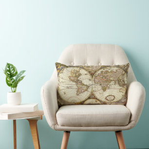 Coussin Rectangle Carte ancienne du monde par Frederick de Wit, vers