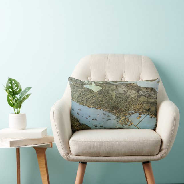 Coussin Rectangle Carte antique Vue aérienne Ville de Seattle Washin (Chaise)