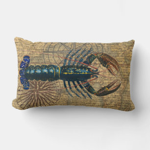 Coussin Rectangle Carte de homard bleu vintage en collage : Thème na