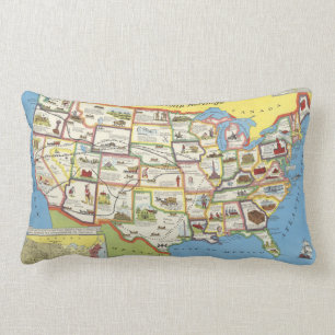 Coussin Rectangle Carte des États-Unis - Patrimoine américain