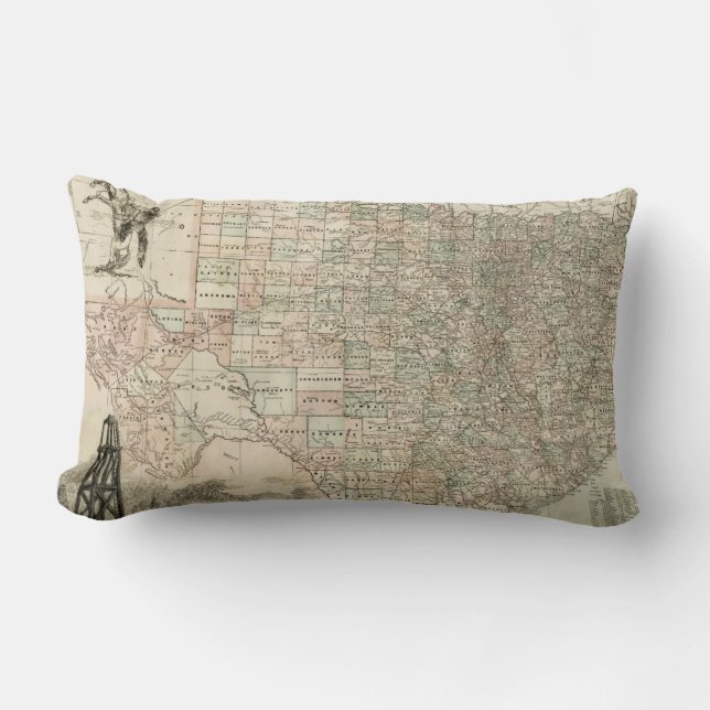 Coussin Rectangle Carte du Texas aux frontières du comté (Recto)