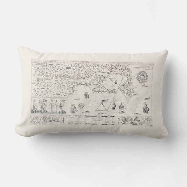 Coussin Rectangle Carte Française Canada (Québec) par Champlain 1612 (Recto)
