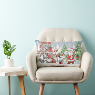 Coussin Rectangle Carte Noël Père Noël Snowman Rudolph