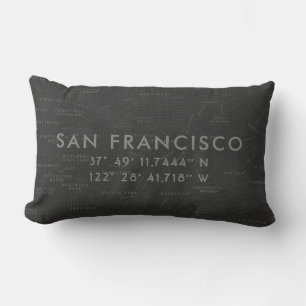 Coussin Rectangle Carte personnalisée de San Francisco  Gris charbon