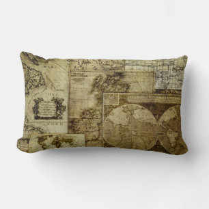 Coussin Rectangle Cartes anciennes du monde vintage Cartes antiques