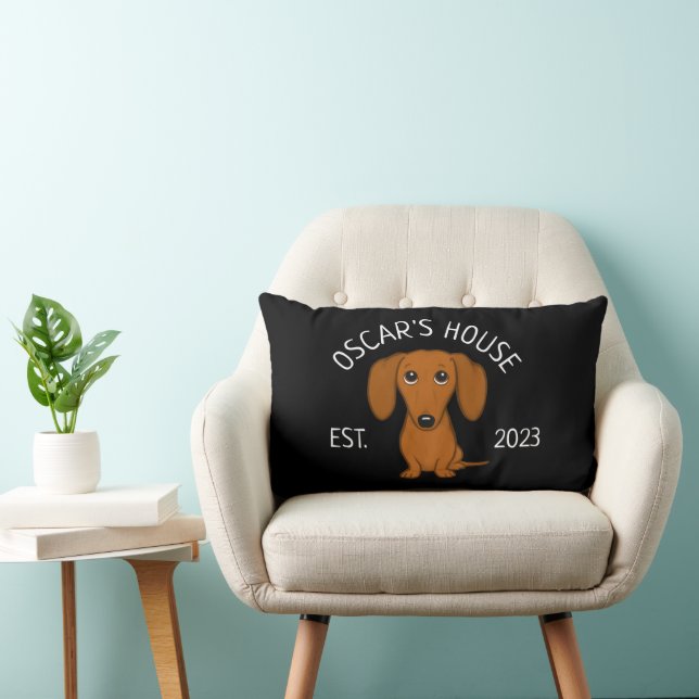 Coussin Rectangle Carton Dachshund Cute Dag Personnalisé (Chaise)