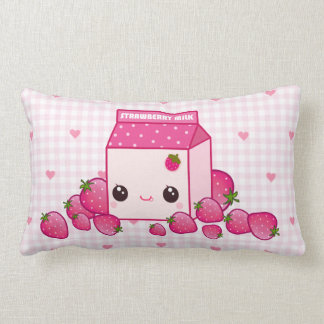 Coussin Rectangle Carton rose mignon de lait avec des fraises de