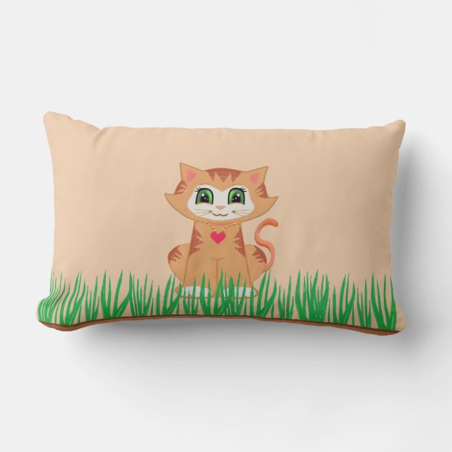 Coussin Rectangle Cartoon de chat Cute Kitty et Plante (Recto)