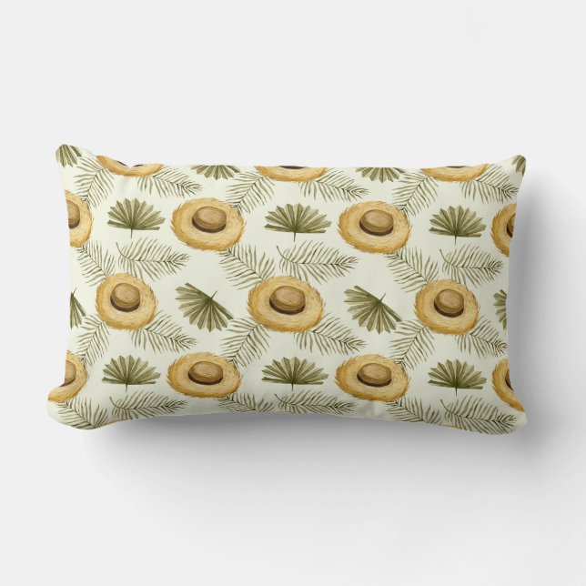Coussin Rectangle Casquettes de paille et Plantes tropicaux (Recto)