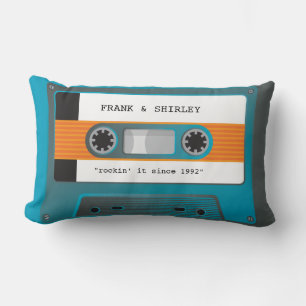 Coussin Rectangle CASSETTE TAPE musique rétro disco aqua grise rocki