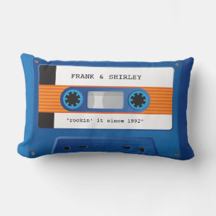 Coussin Rectangle CASSETTE TAPE musique rétro disco bleu orange rock