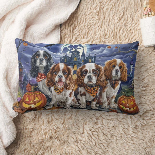 Coussin Rectangle Cavalier King Charles Spaniel Halloween Éffrayant (Couverture)
