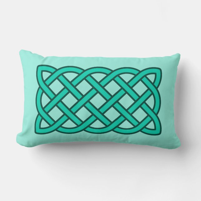 Coussin Rectangle Celtic Knot Motif, Turquoise, Aqua et Turquoise (Recto)