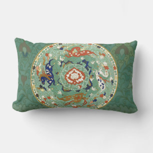 Coussin Rectangle Cercle vert bleu chinois vintage