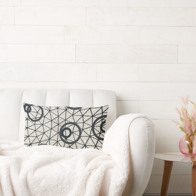 Coussin Rectangle Cercles Abstraits Noir et Blanc (Canapé)