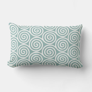 Coussin Rectangle Cercles spirals abstraits en bleu argenté et blanc