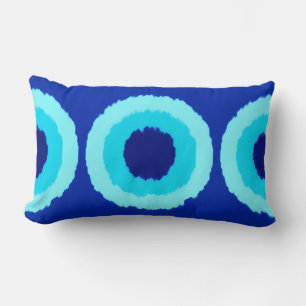 Coussin Rectangle Cercles tribaux modernes de batik - cobalt et aqua