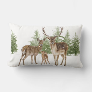 Coussin Rectangle Cerf de famille d'hiver