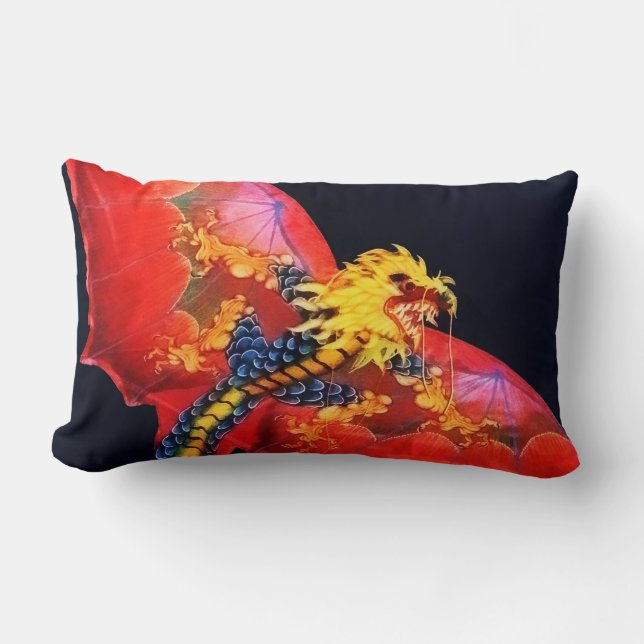 Coussin Rectangle Cerf-volant Dragon Rouge (Recto)