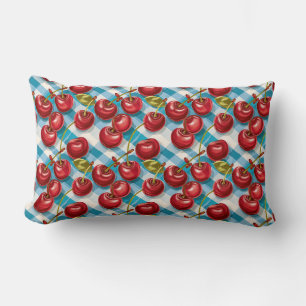 Coussin Rectangle Cerise mignonne et Motif bleu plaid