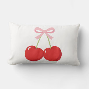Coussin Rectangle Cerises Rouges avec Nœud Rose Coquette Cottage Chi