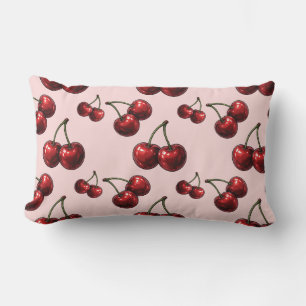 Coussin Rectangle Cerises Rouges Brillantes Rétro Glam Rose