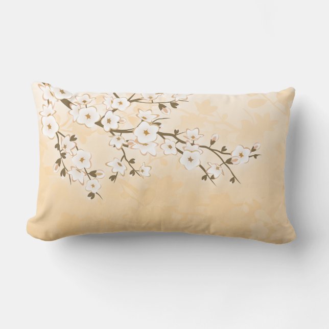 Coussin Rectangle Cerisier Fleur Beige Crème Asie Floral (Recto)
