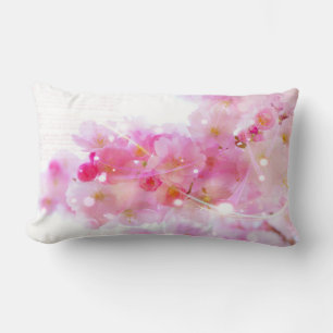 Coussin Rectangle Cerisier Japonais avec Fleurs Rose Pastel