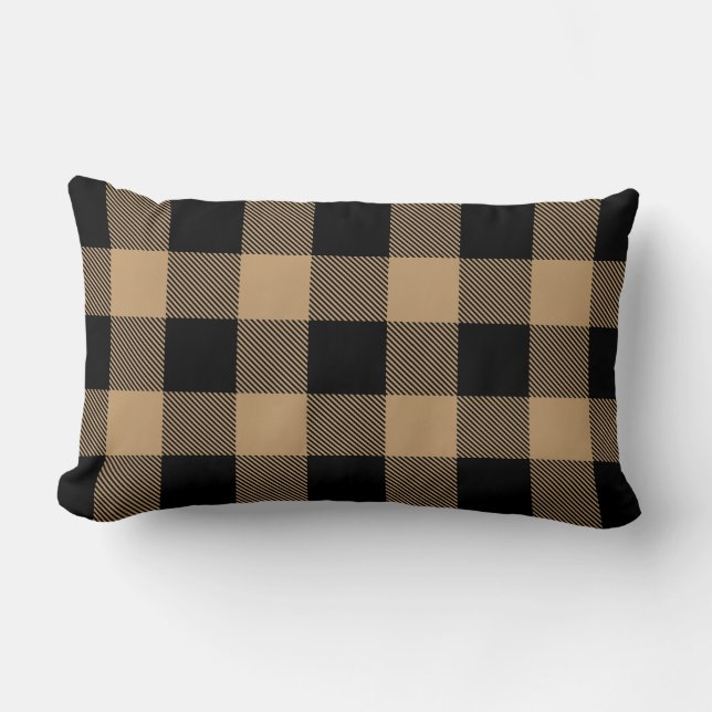 Coussin Rectangle Chameau Tan Black Buffalo Check Plaid (Recto)