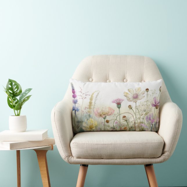 Coussin Rectangle Champ d'aquarelle des fleurs sauvages (Chaise)