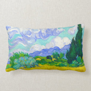 Coussin Rectangle Champ de blé avec des cyprès par Vincent van Gogh