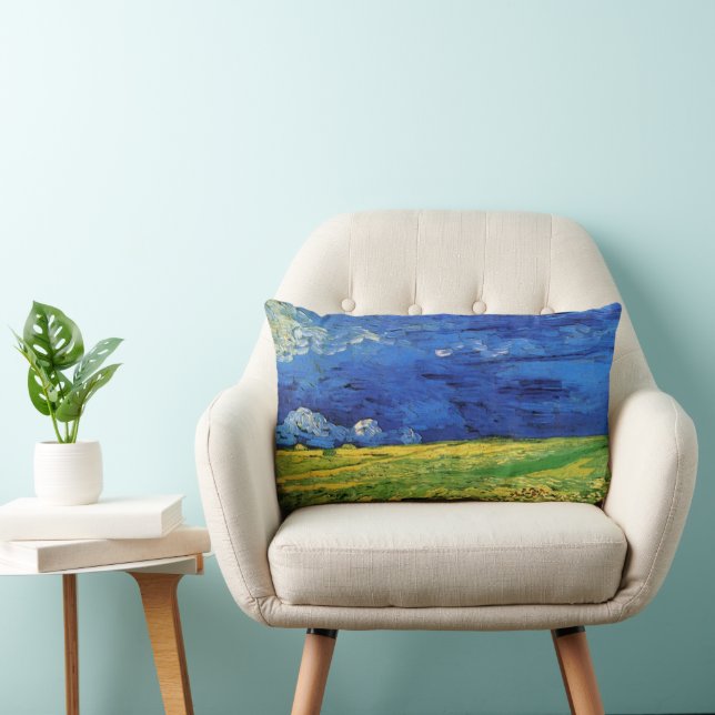 Coussin Rectangle Champ de blé sous un ciel nuageux par Vincent van  (Chaise)