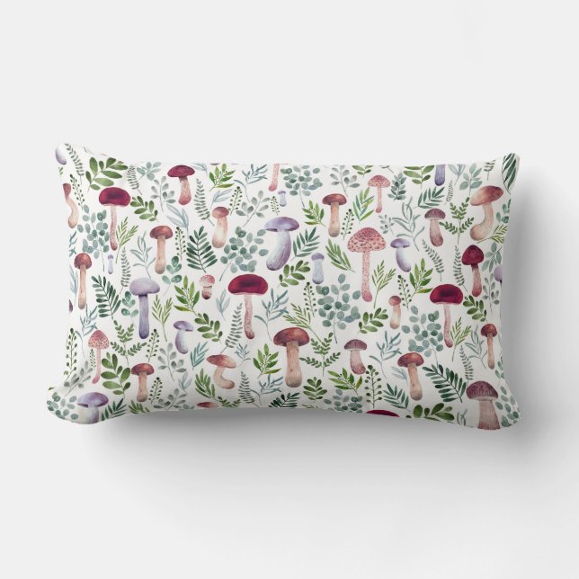 Coussin Rectangle Champignons d'aquarelle motif et feuilles botaniqu (Recto)